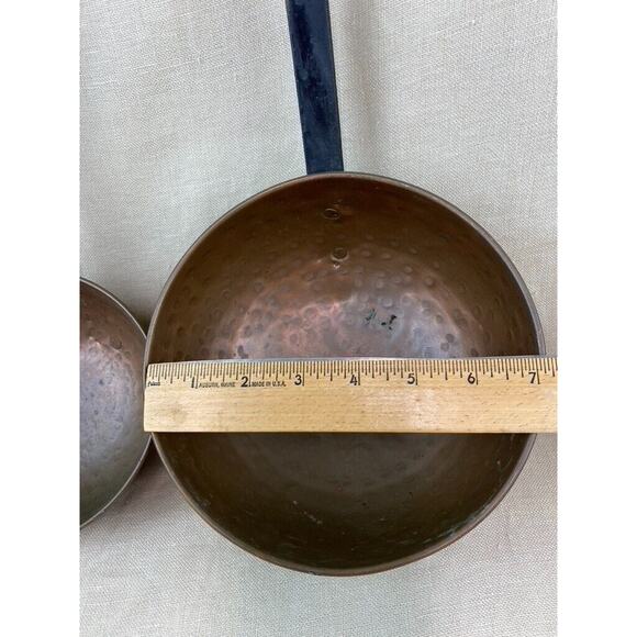 Set of 2 Copper Sauce Pots Ladles with Long Forged Iron Handles - Picture 2 of 9